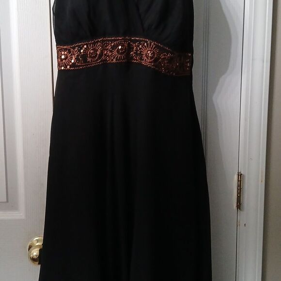 Signature by Robbie Bee black copper sequins 100% silk halter dress Sz 14W EUC - Picture 3 of 8